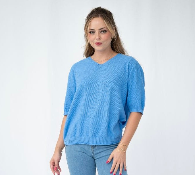 Maddi Knit Top - Cornflour Blue