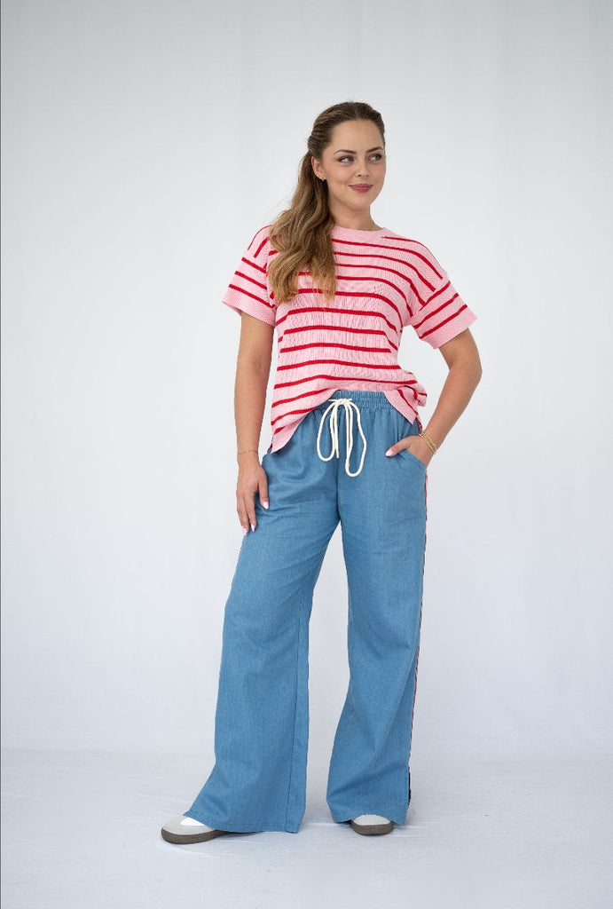 Cleo Denin Pants - Red Stripe