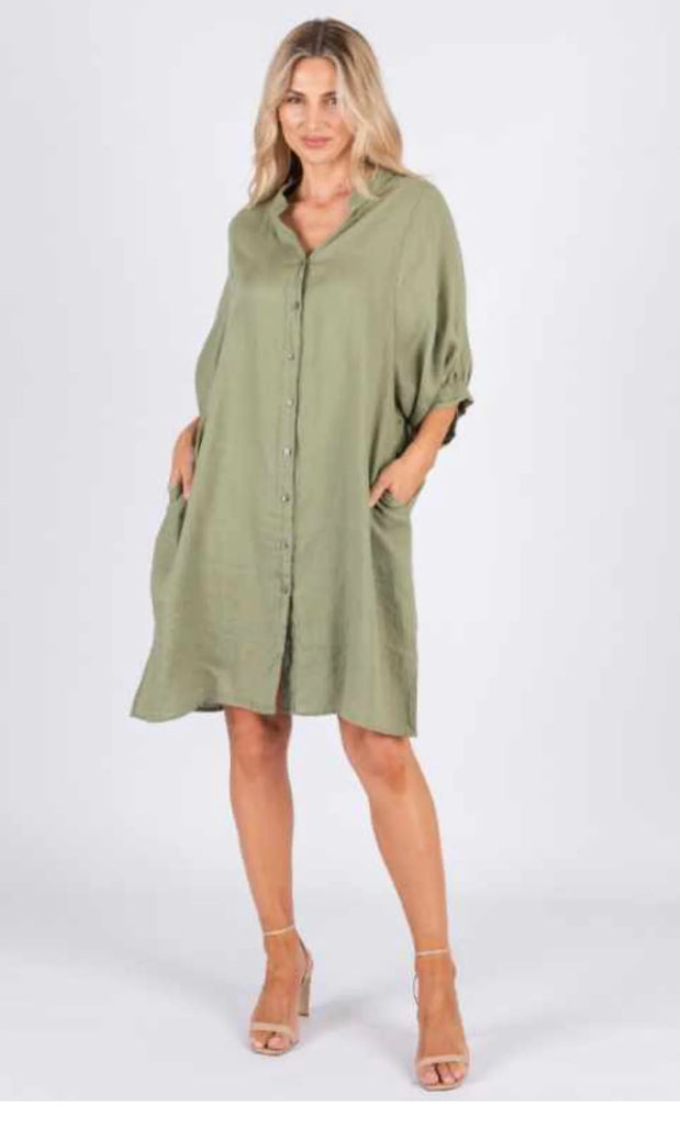 Annya Linen Dress - Moss