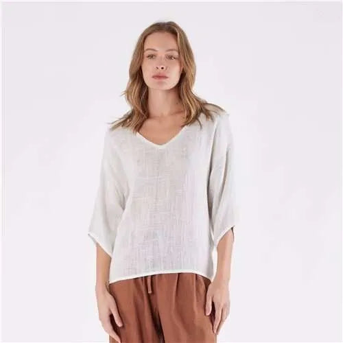 Estelle Hessian V Neck Top - Natural