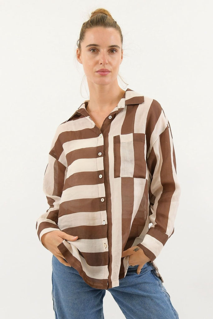 Faye Stripe Shirt - Chocolate