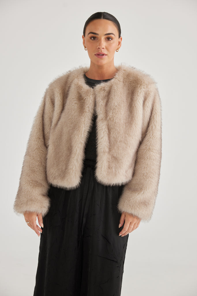 Gigi Cropped Fur Jacket - Ashy Fur