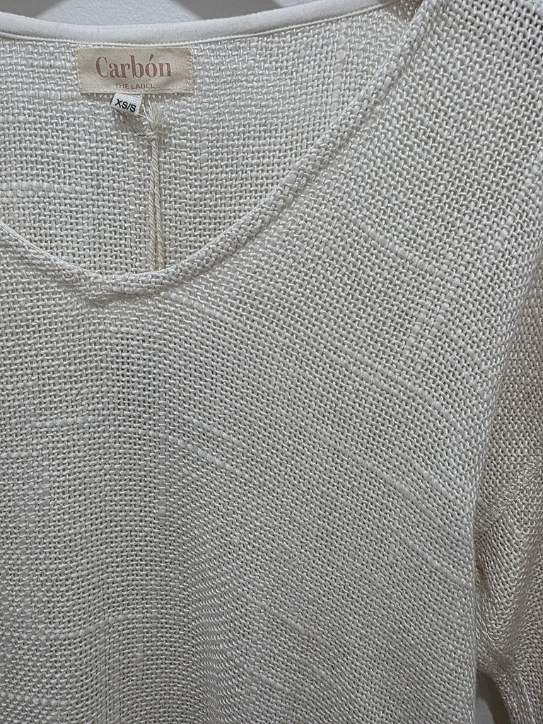 Estelle Hessian V Neck Top (Natural White).