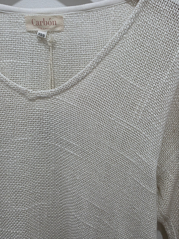 Estelle Hessian V Neck Top (Natural White).