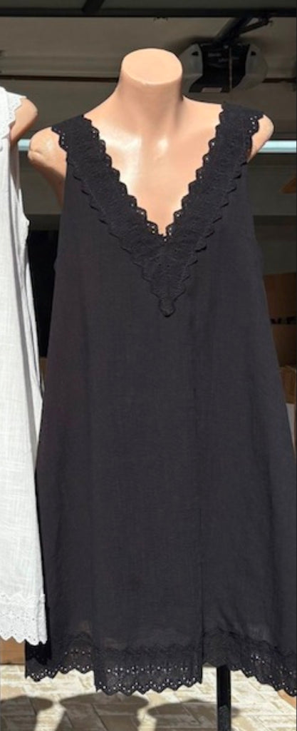 Lace Trim Mini Dress (Black)