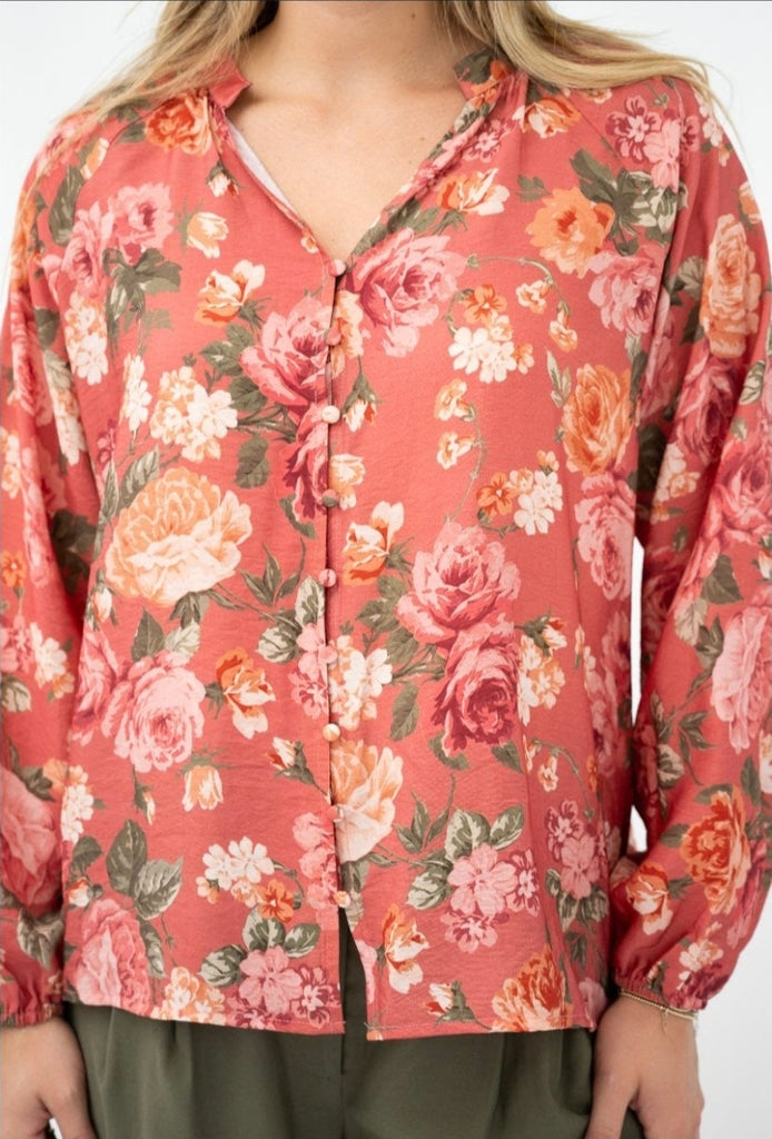 Harlow Top (Dark Coral Print)