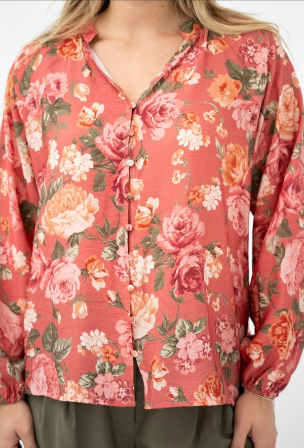 Harlow Top (Dark Coral Print)