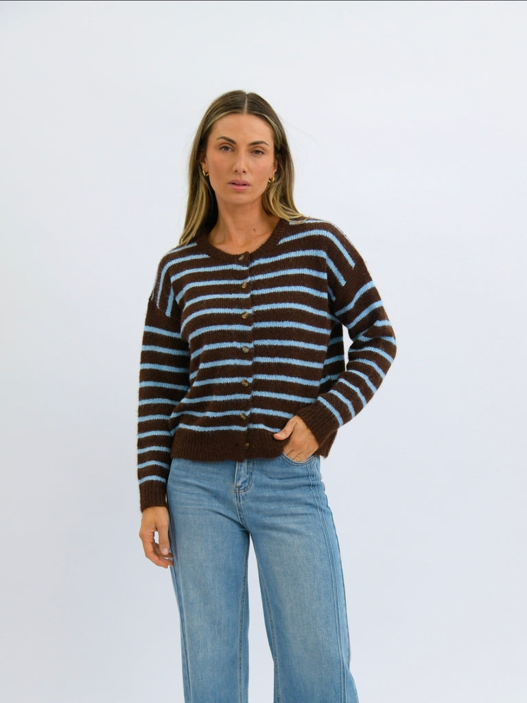 Tobin Cardi (Chocolate/Blue Stripe)