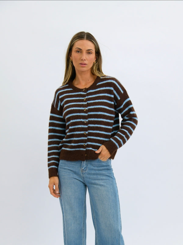 Tobin Cardi (Chocolate/Blue Stripe)