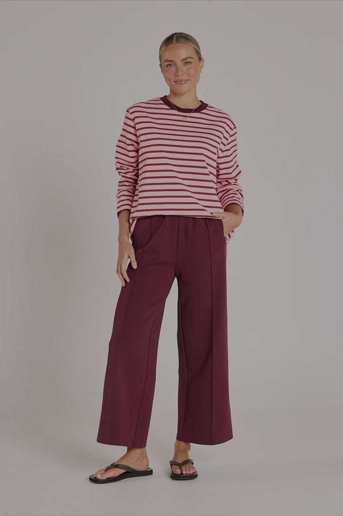 Noah Cropped Pant (Plum/ Pink Stripe)
