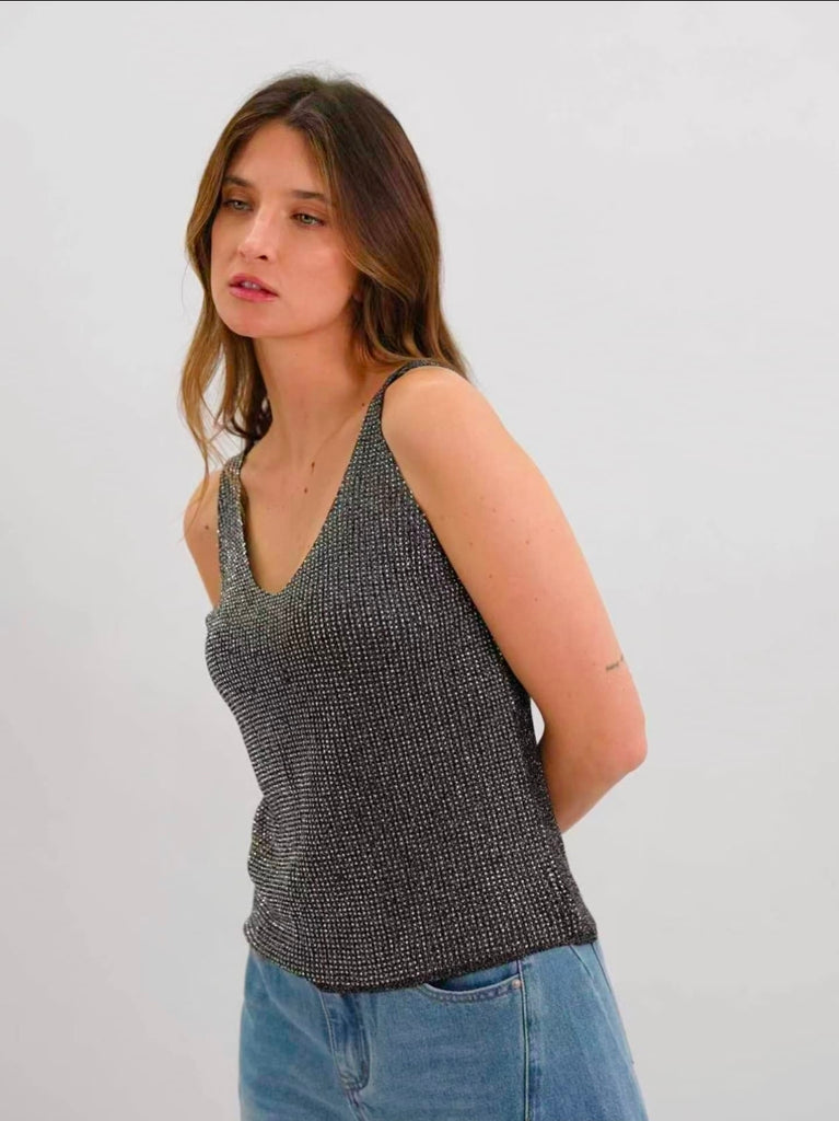 Moonlit Glow Glitter Cami - Black