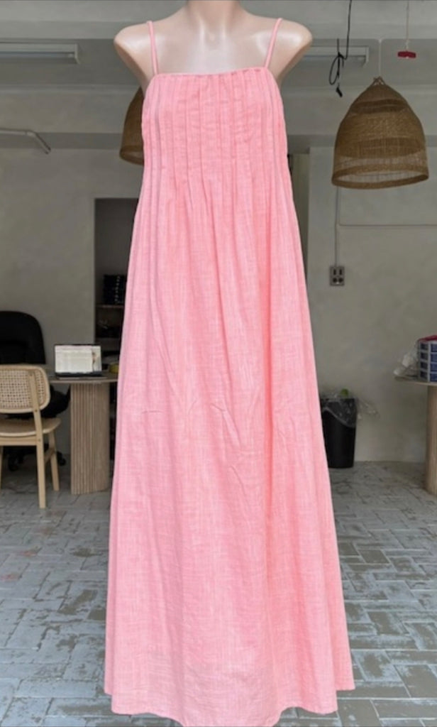 Pleated Front Maxi Dress - Coral