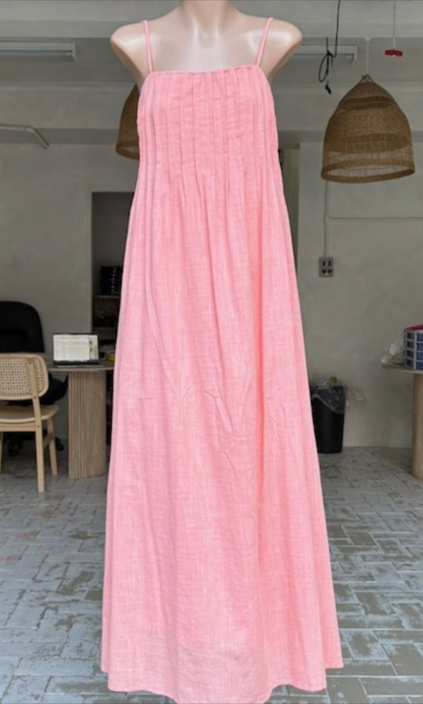 Pleated Front Maxi Dress - Coral