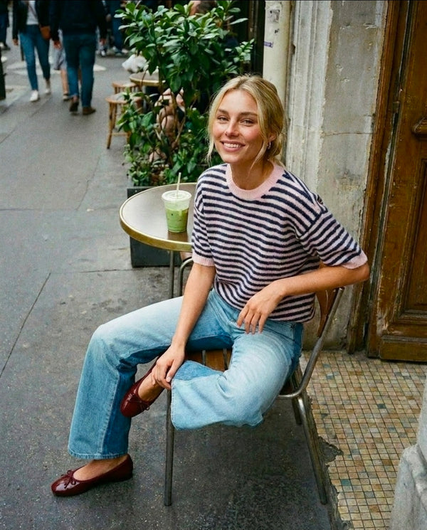Rebecca Stripe Knit Tee (Navy/Soft Pink)