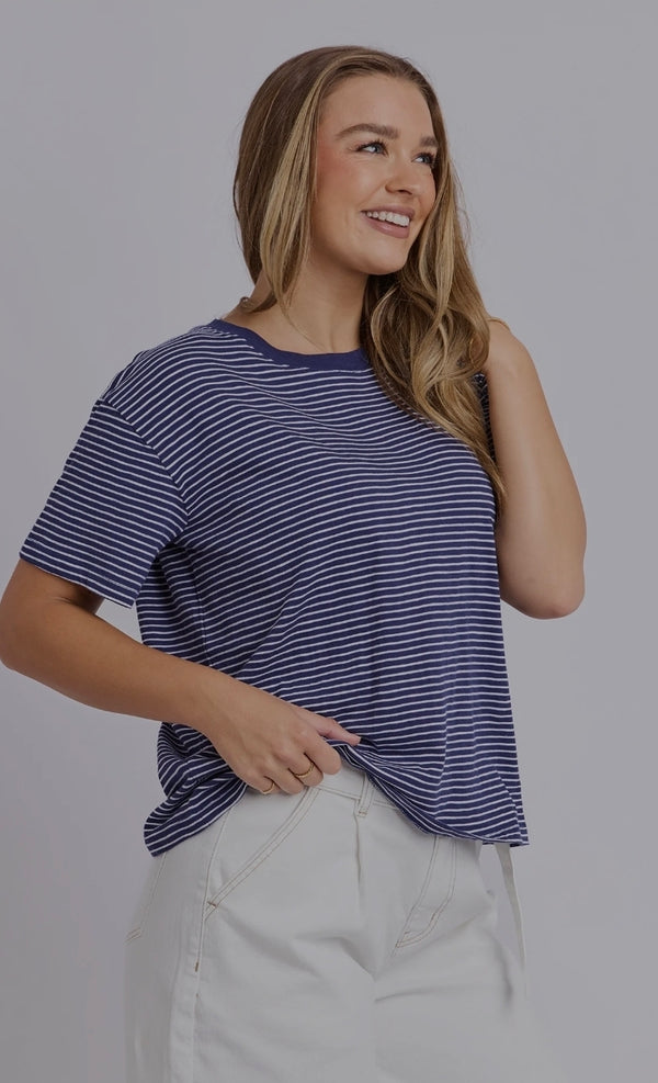 Hutch Stripe Tee - Navy