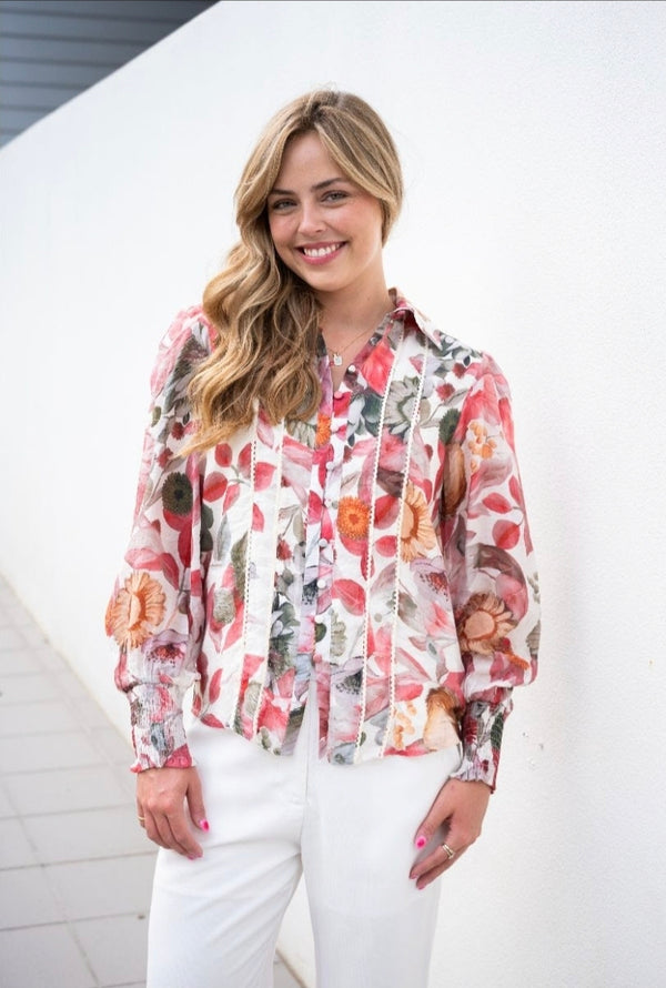 Dahlia Lace Trim Top (Print)