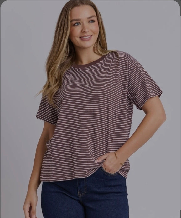 Hutch Stripe Tee - Chocolate