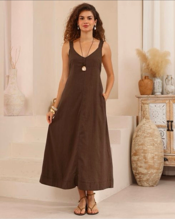 Carmen Long Dress - Brown