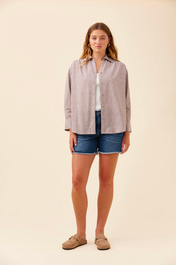 Lyndell Shirt  (Taupe Pinstripe)