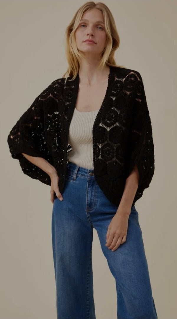 Maggie Crochet Cape - Black