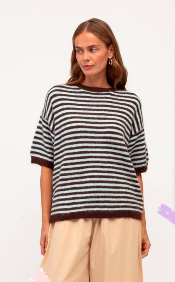 Rebecca Stripe Knit Tee (Chocolate)
