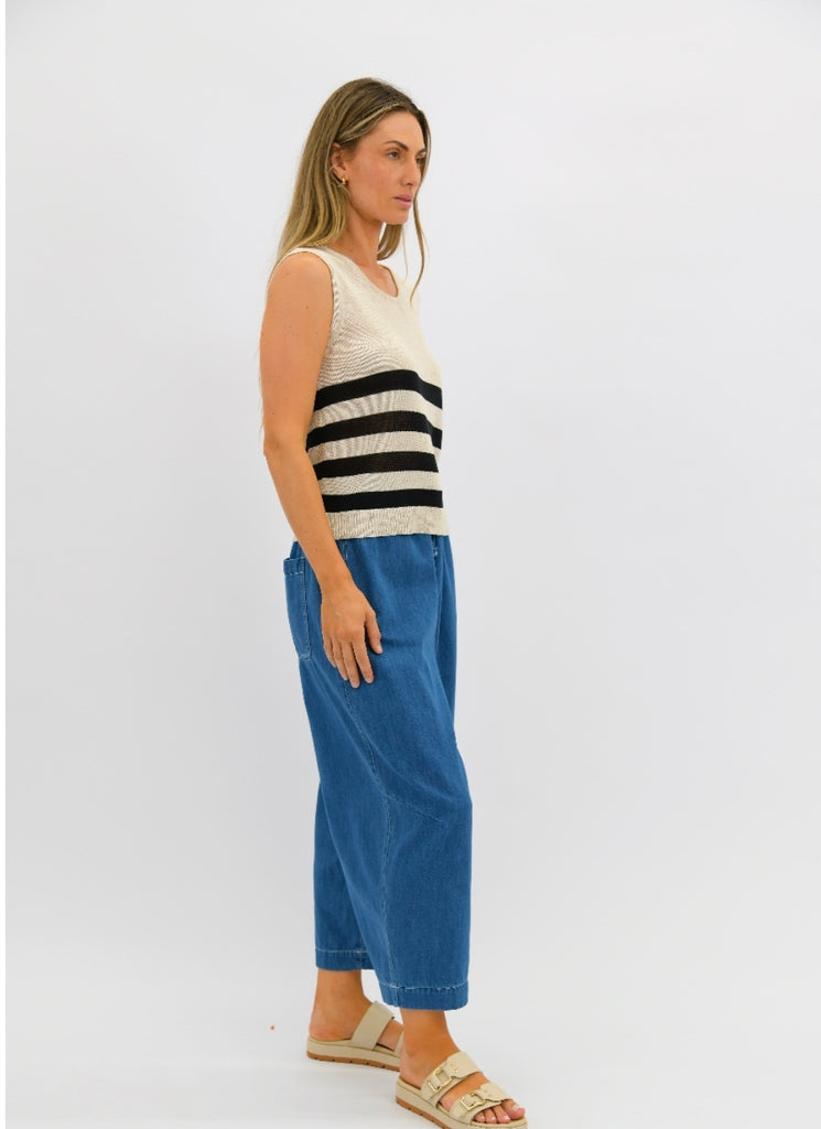 Sailor Striped Knit Tank - Beige/Black