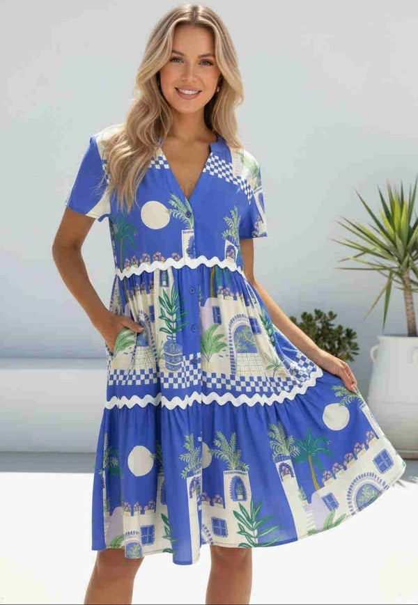 Grace Dress - Blue Print