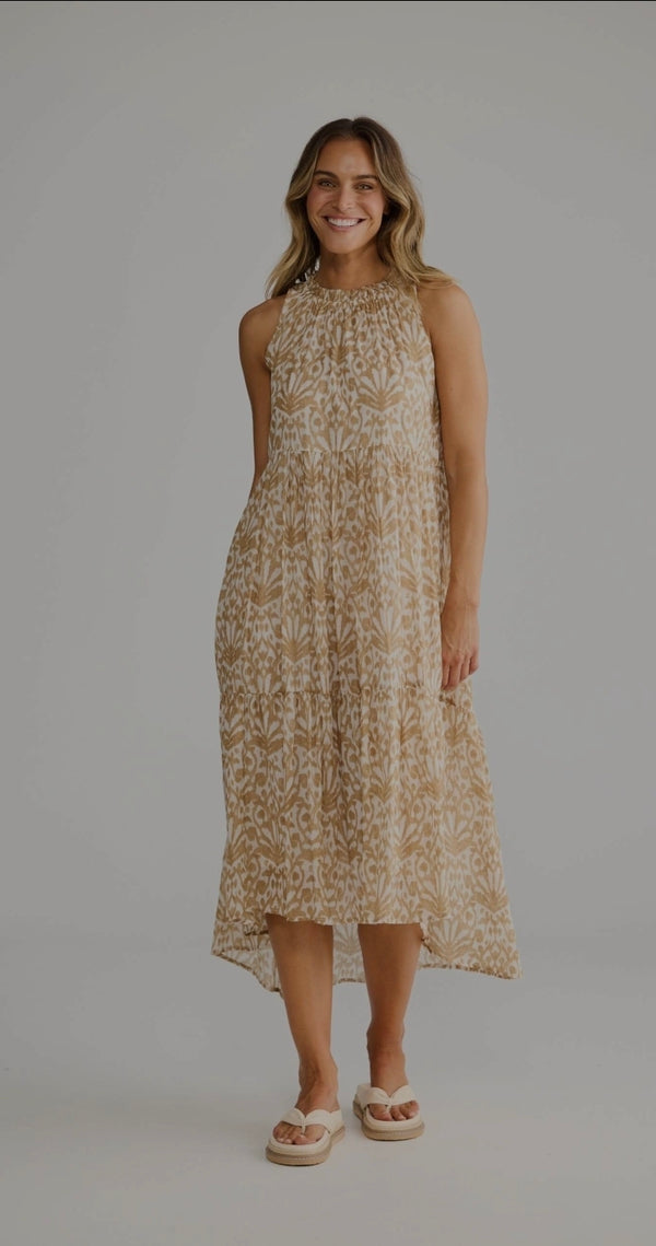 Margot Dress - Taupe Spring Fan