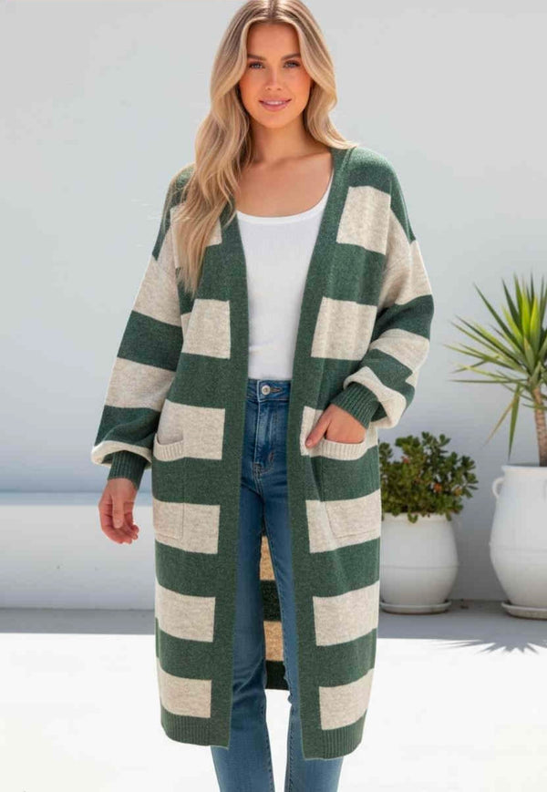 Stripe Knit Longline Cardigan