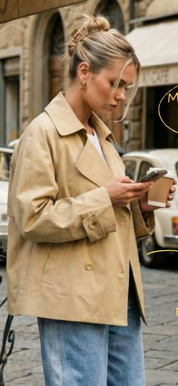 Moira Cropped Trench Coat (Neutral)