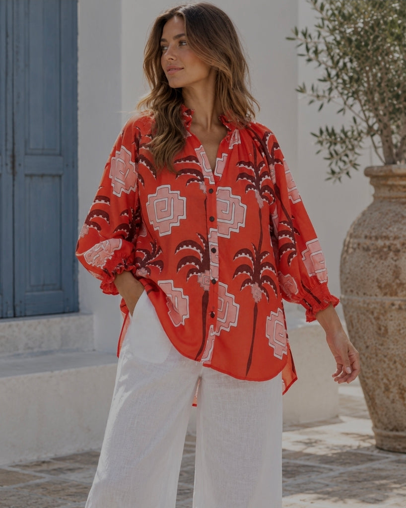 Riviera Top - Red and Coral