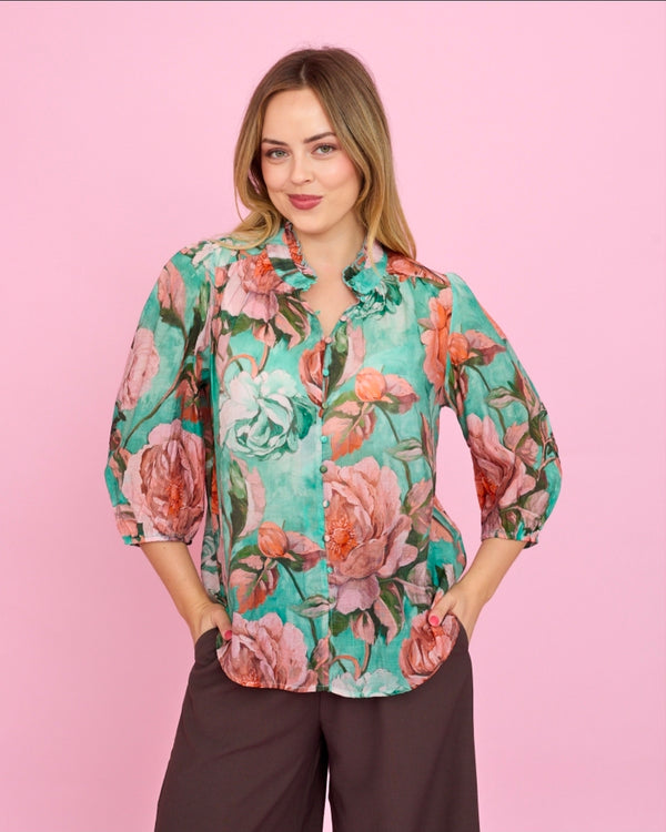 Rose Frill Neck Top
