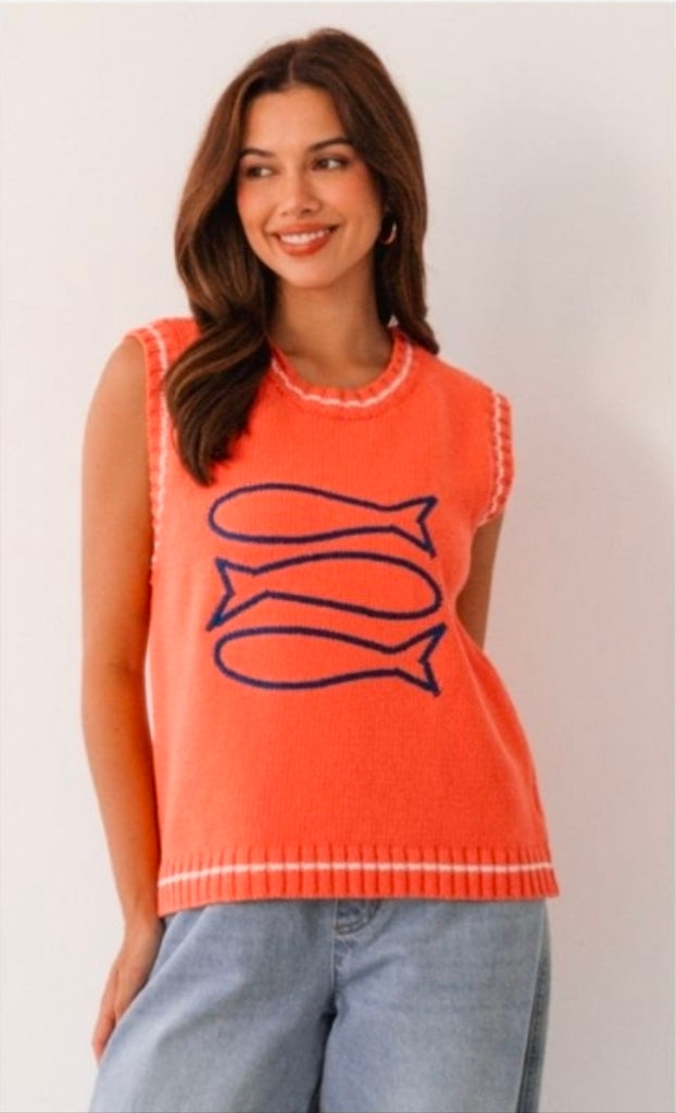 Embiodered Knit Top (Tangerine)