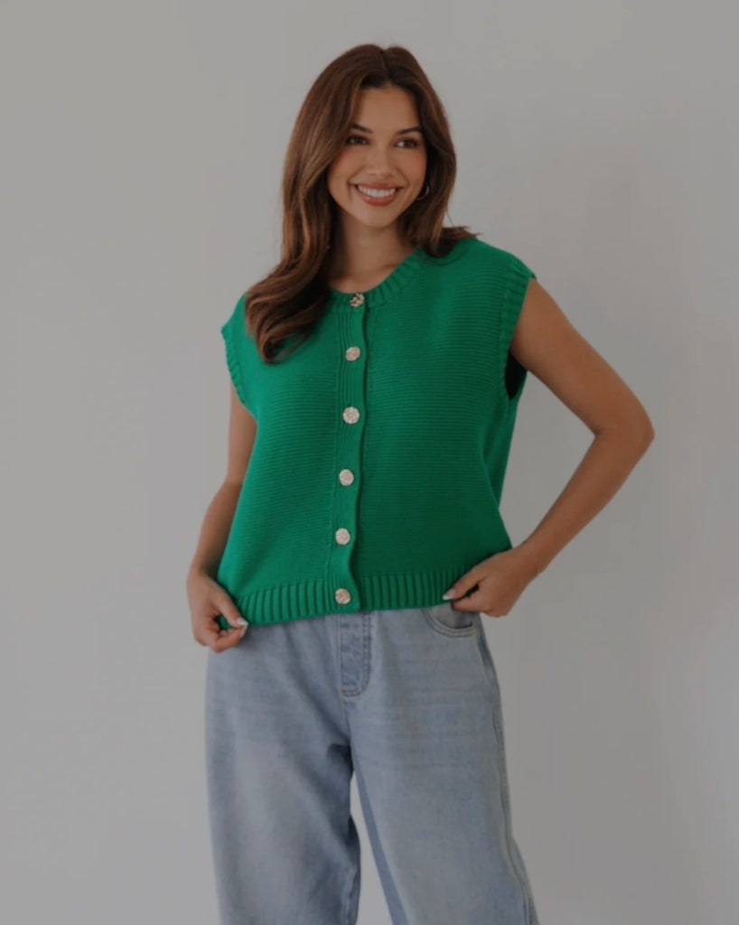 Button Knit Vest (Emerald)