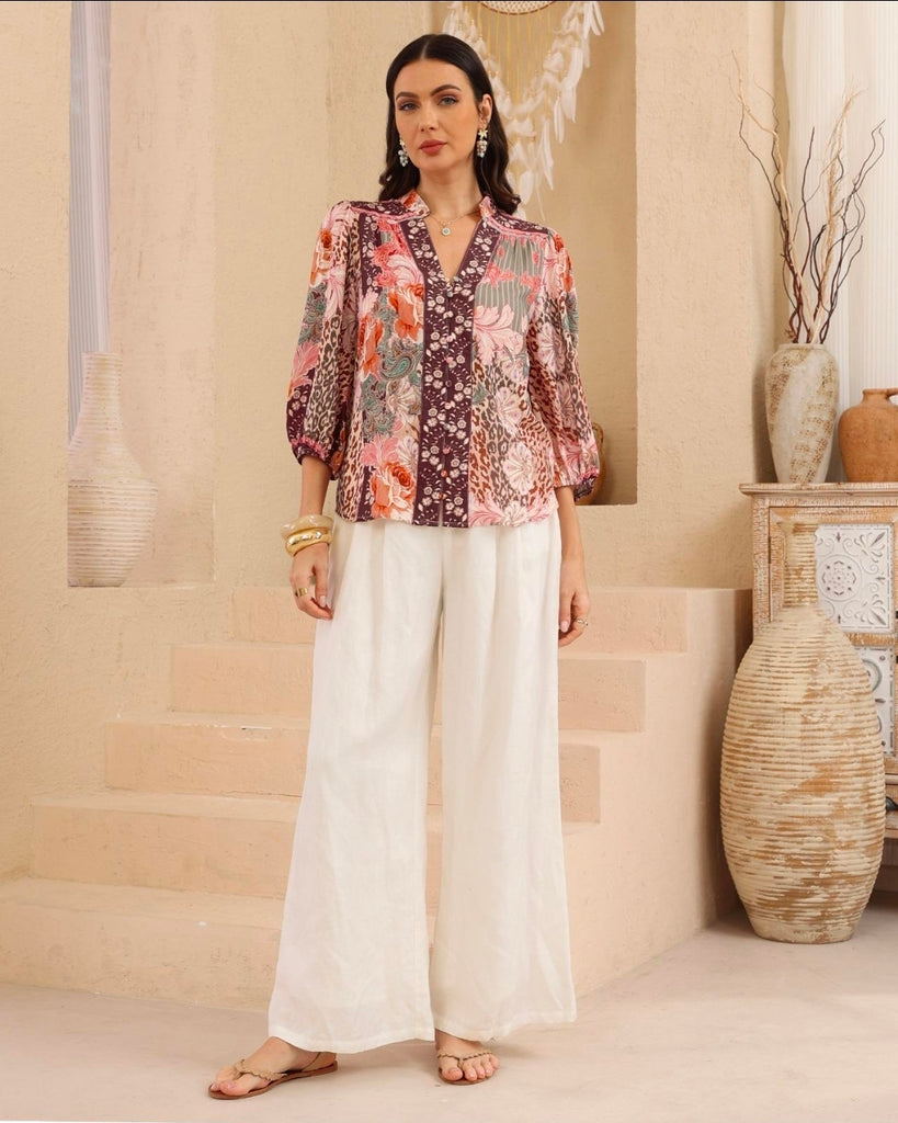 Heidi Top - Brown and Pink Print
