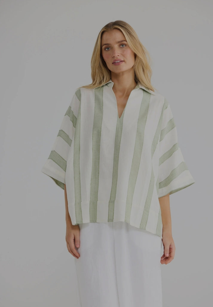 Wander Top - Sage Shadow Stripe