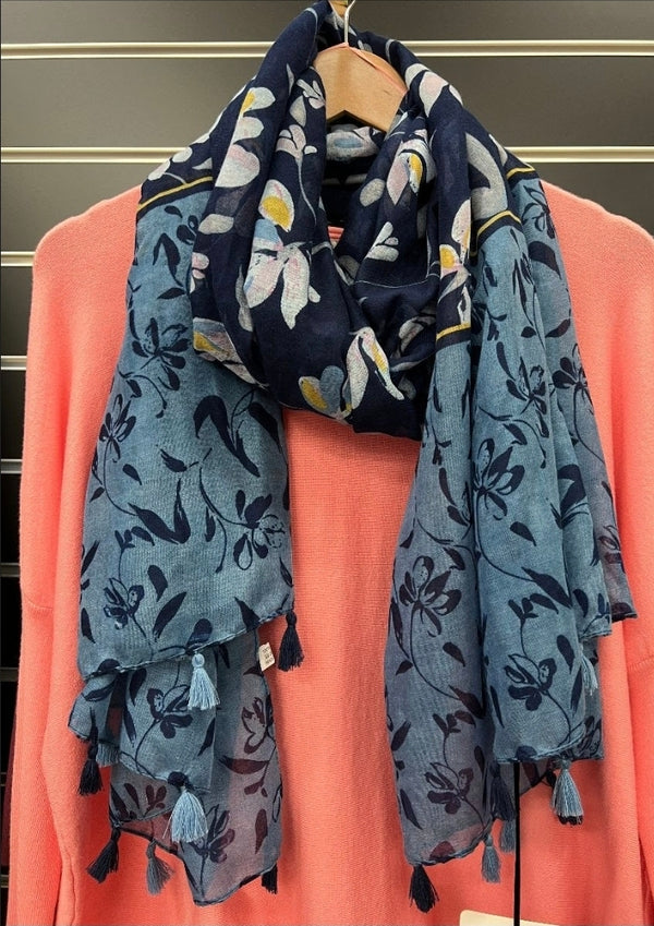 Floral Print Tassell Light Weight Scarf