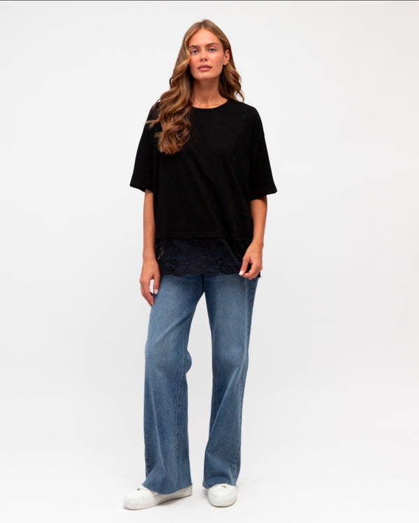 Lace Trim Tee (Black)