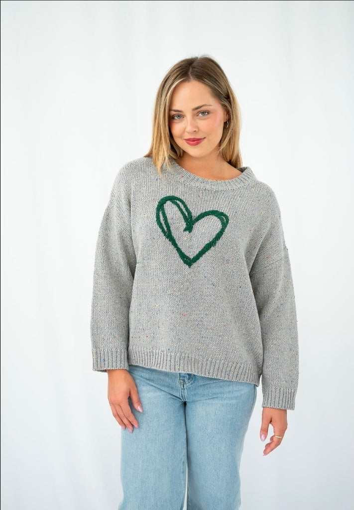 Heart Jumper (Grey/Green Heart)