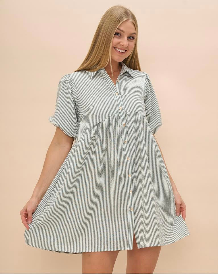 Isla  Dress - Green Stripe