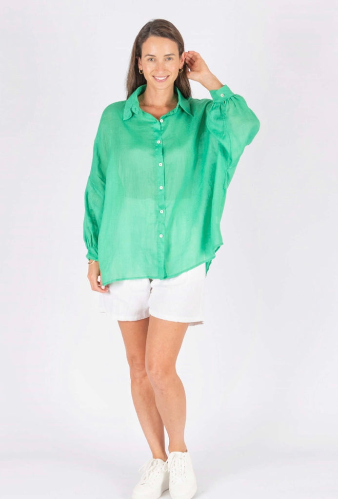 Callie Sheer Linen Top - Green